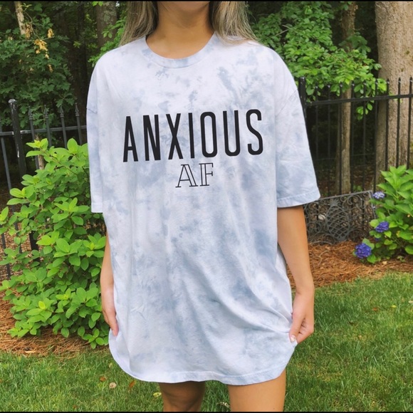 Anxious AF Tie Dye Crew Neck Short Sleeve Tee Shirt - Picture 2 of 4